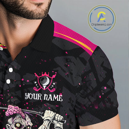 Black and Pink Funny zombie Golf Polo shirts for Men Custom team golf shirts, funny golf polos NQS11443