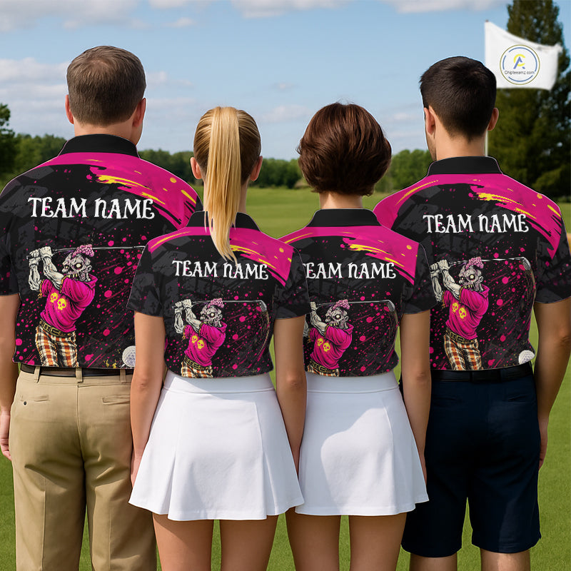 Black and Pink Funny zombie Golf Polo shirts for Men Custom team golf shirts, funny golf polos NQS11443