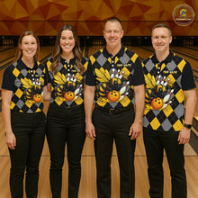 Load image into Gallery viewer, Black and Yellow argyle pattern Honey Bee Bowling shirts for Women Custom Team bowling jerseys NQS11250