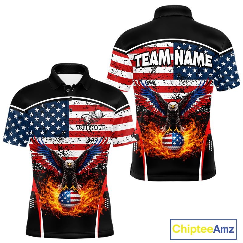 Red, White and Blue American Flag Eagle Flame Golf polo shirt for men custom patriotic golf attire NQS11736