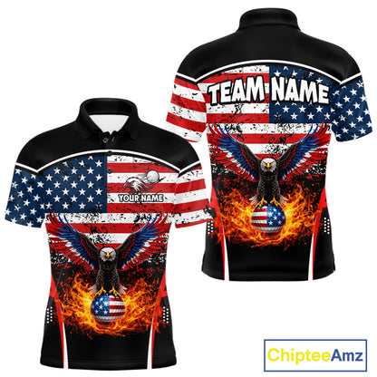 Red, White and Blue American Flag Eagle Flame Golf polo shirt for men custom patriotic golf attire NQS11736