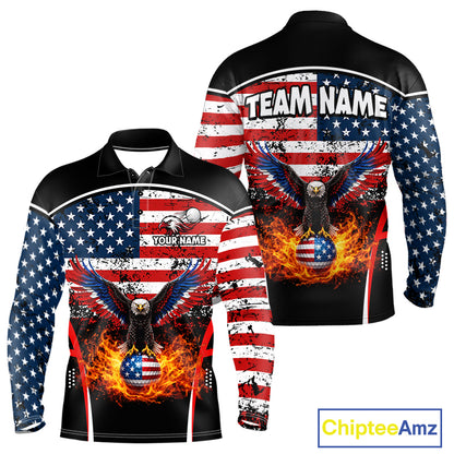 Red, White and Blue American Flag Eagle Flame Golf polo shirt for men custom patriotic golf attire NQS11736