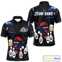 Load image into Gallery viewer, Custom Black And Blue Funny Beer Bowling Men Polo, Quarter Zip Shirts, funny bowling shirts NQS11488