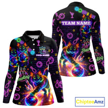 Load image into Gallery viewer, Custom Funny Cat Neon Bowling Jerseys for Ladies Bowling Outfit Polo &amp; 1/4 Zip Bowling Team Shirts NQS11515