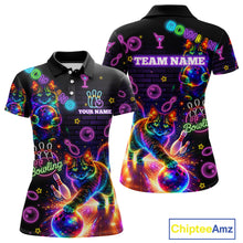 Load image into Gallery viewer, Custom Funny Cat Neon Bowling Jerseys for Ladies Bowling Outfit Polo &amp; 1/4 Zip Bowling Team Shirts NQS11515
