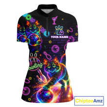 Load image into Gallery viewer, Custom Funny Cat Neon Bowling Jerseys for Ladies Bowling Outfit Polo &amp; 1/4 Zip Bowling Team Shirts NQS11515