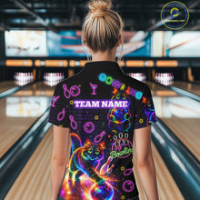 Load image into Gallery viewer, Custom Funny Cat Neon Bowling Jerseys for Ladies Bowling Outfit Polo &amp; 1/4 Zip Bowling Team Shirts NQS11515