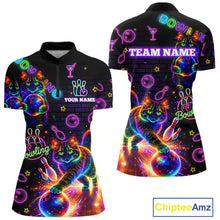 Load image into Gallery viewer, Custom Funny Cat Neon Bowling Jerseys for Ladies Bowling Outfit Polo &amp; 1/4 Zip Bowling Team Shirts NQS11515