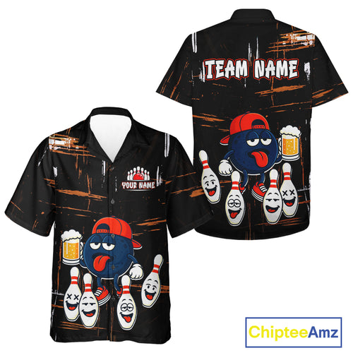 Custom Black And Orange Funny Beer Hawaiian bowling jersey, funny bowling shirts NQS10959