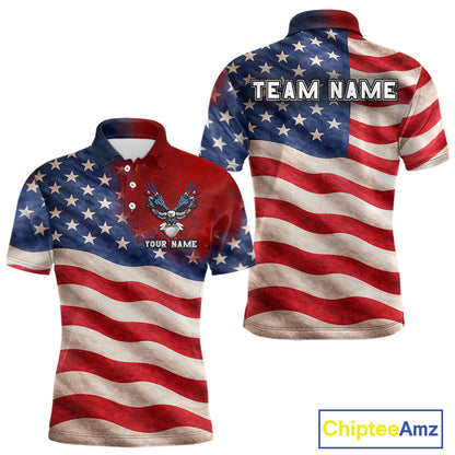 Custom American Flag Eagle Golf Polo Shirts For Men, patriotic Golf attire for men NQS11712