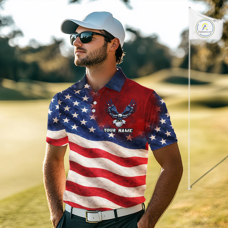 Custom American Flag Eagle Golf Polo Shirts For Men, patriotic Golf attire for men NQS11712