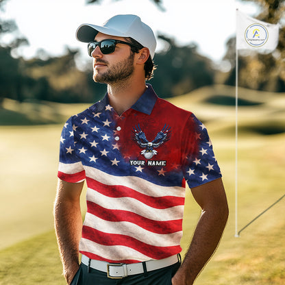 Custom American Flag Eagle Golf Polo Shirts For Men, patriotic Golf attire for men NQS11712