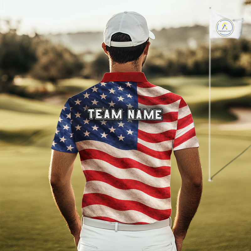 Custom American Flag Eagle Golf Polo Shirts For Men, patriotic Golf attire for men NQS11712