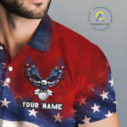 Custom American Flag Eagle Golf Polo Shirts For Men, patriotic Golf attire for men NQS11712
