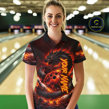 Load image into Gallery viewer, Custom Red Dragon Bowling Polo Shirts, Bowling 1/4 zip jersey For Women, Team Bowling League jerseys NQS11588