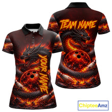 Load image into Gallery viewer, Custom Red Dragon Bowling Polo Shirts, Bowling 1/4 zip jersey For Women, Team Bowling League jerseys NQS11588