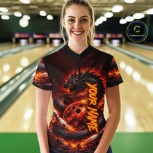 Load image into Gallery viewer, Custom Red Dragon Bowling Polo Shirts, Bowling 1/4 zip jersey For Women, Team Bowling League jerseys NQS11588