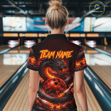 Load image into Gallery viewer, Custom Red Dragon Bowling Polo Shirts, Bowling 1/4 zip jersey For Women, Team Bowling League jerseys NQS11588