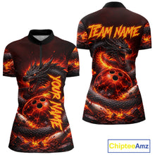 Load image into Gallery viewer, Custom Red Dragon Bowling Polo Shirts, Bowling 1/4 zip jersey For Women, Team Bowling League jerseys NQS11588