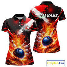 Load image into Gallery viewer, Custom Black and Red Flame Bowling Jersey Bowling Polo, 1/4 Zip Shirts for Women, Team bowling outfit NQS11595