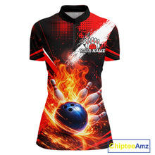 Load image into Gallery viewer, Custom Black and Red Flame Bowling Jersey Bowling Polo, 1/4 Zip Shirts for Women, Team bowling outfit NQS11595