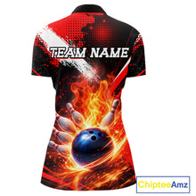Load image into Gallery viewer, Custom Black and Red Flame Bowling Jersey Bowling Polo, 1/4 Zip Shirts for Women, Team bowling outfit NQS11595