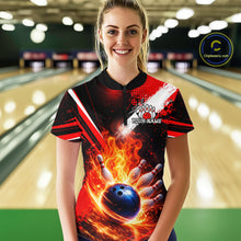 Load image into Gallery viewer, Custom Black and Red Flame Bowling Jersey Bowling Polo, 1/4 Zip Shirts for Women, Team bowling outfit NQS11595