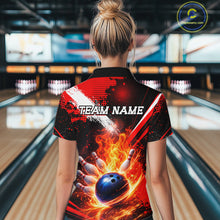 Load image into Gallery viewer, Custom Black and Red Flame Bowling Jersey Bowling Polo, 1/4 Zip Shirts for Women, Team bowling outfit NQS11595