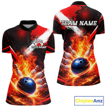 Load image into Gallery viewer, Custom Black and Red Flame Bowling Jersey Bowling Polo, 1/4 Zip Shirts for Women, Team bowling outfit NQS11595