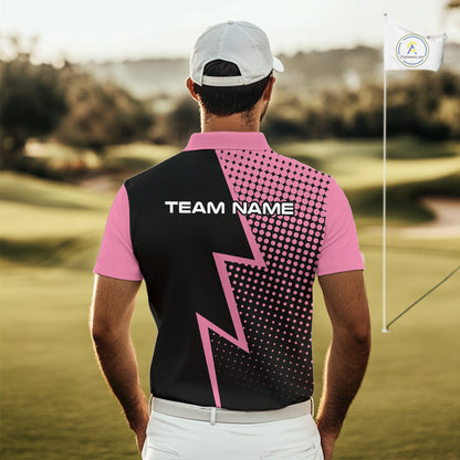 Black and Pink dots pattern Lightning Golf polo shirts for Men custom golf top for men NQS10853