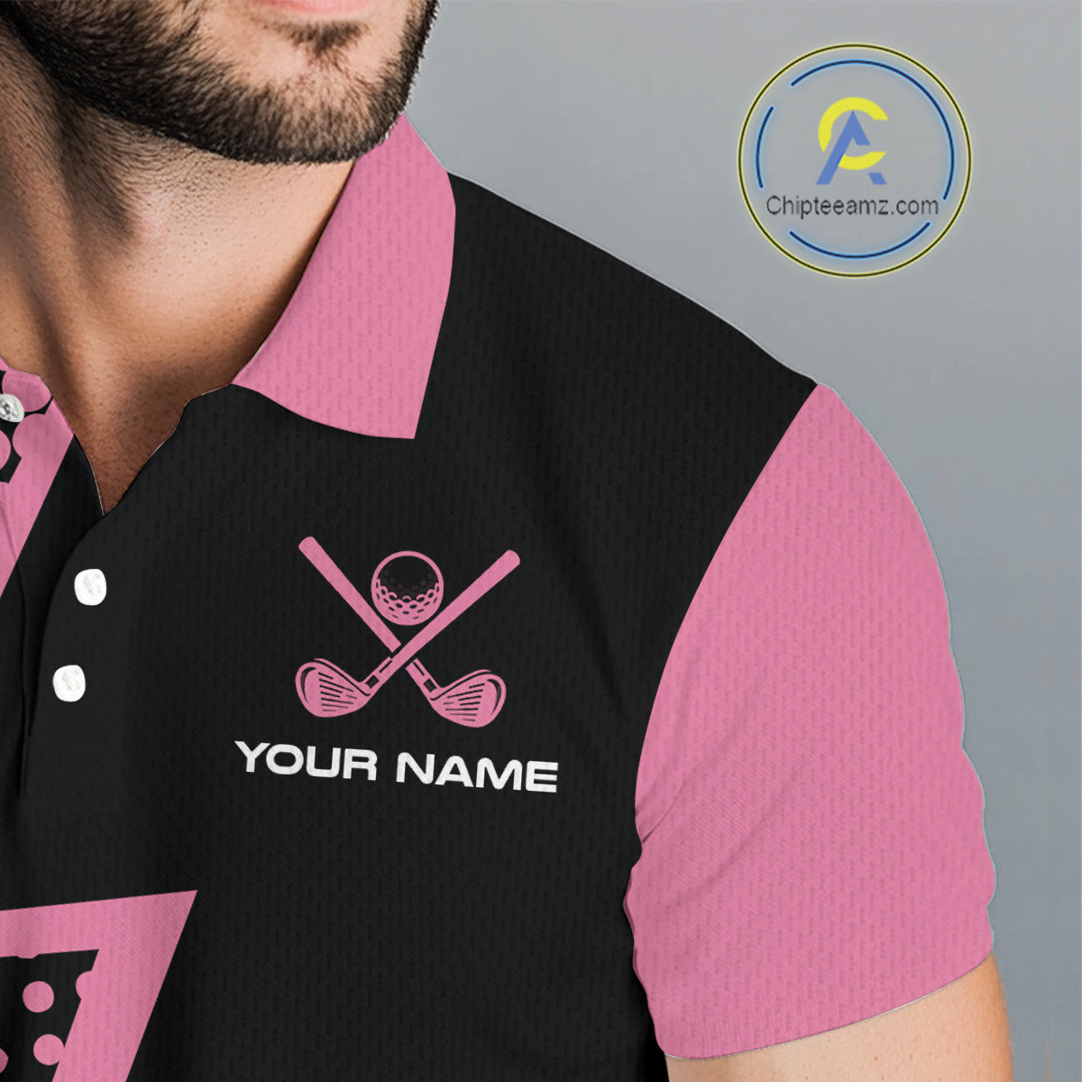 Black and Pink dots pattern Lightning Golf polo shirts for Men custom golf top for men NQS10853