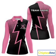 Load image into Gallery viewer, Black and Pink dots pattern Lightning Golf polo shirts for Women custom golf top for ladies NQS10853