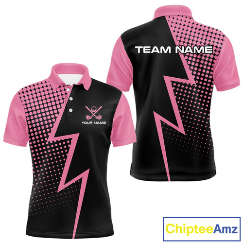 Black and Pink dots pattern Lightning Golf polo shirts for Men custom golf top for men NQS10853