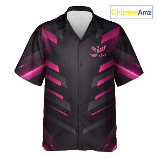 Black and Pink Bowling Button-up Shirt Custom Team Hawaiian Bowling Jersey, Gift For Bowler NQS11633