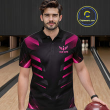 Load image into Gallery viewer, Black and Pink Bowling Polo, Quarter Zip Shirts For Men Custom Team Bowling Jersey, Gift For Bowlers NQS11633