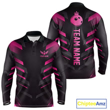Load image into Gallery viewer, Black and Pink Bowling Polo, Quarter Zip Shirts For Men Custom Team Bowling Jersey, Gift For Bowlers NQS11633