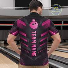 Load image into Gallery viewer, Black and Pink Bowling Polo, Quarter Zip Shirts For Men Custom Team Bowling Jersey, Gift For Bowlers NQS11633