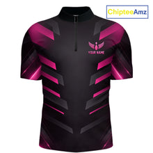 Load image into Gallery viewer, Black and Pink Bowling Polo, Quarter Zip Shirts For Men Custom Team Bowling Jersey, Gift For Bowlers NQS11633