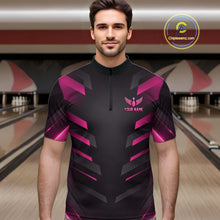 Load image into Gallery viewer, Black and Pink Bowling Polo, Quarter Zip Shirts For Men Custom Team Bowling Jersey, Gift For Bowlers NQS11633