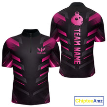 Load image into Gallery viewer, Black and Pink Bowling Polo, Quarter Zip Shirts For Men Custom Team Bowling Jersey, Gift For Bowlers NQS11633