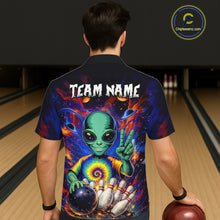 Load image into Gallery viewer, Funny Colorful Galaxy Alien Bowling Hawaiian Shirt Custom Bowling Team Outfit, Gift For Bowler NQS11444