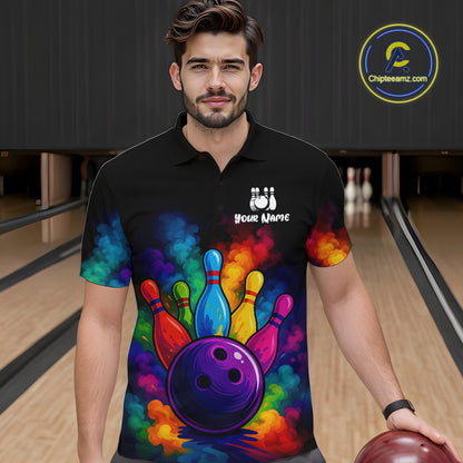 Custom Colorful Smoke Bowling Polo, Quarter Zip Shirt for Men, Bowling Uniform Team Bowling Jerseys NQS10647