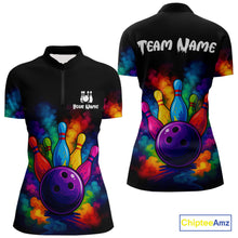 Load image into Gallery viewer, Custom Colorful Smoke Bowling Polo, Quarter Zip Shirt for Women, Bowling Uniform Team Bowling Jerseys NQS10647