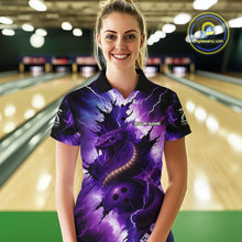 Load image into Gallery viewer, Custom Black And Purple Thunder Lightning Cobra Snake Bowling Women Polo, Quarter Zip Shirts For Team NQS10670