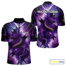 Load image into Gallery viewer, Custom Black And Purple Thunder Lightning Cobra Snake Bowling Men Polo, Quarter Zip Shirts For Team NQS10670