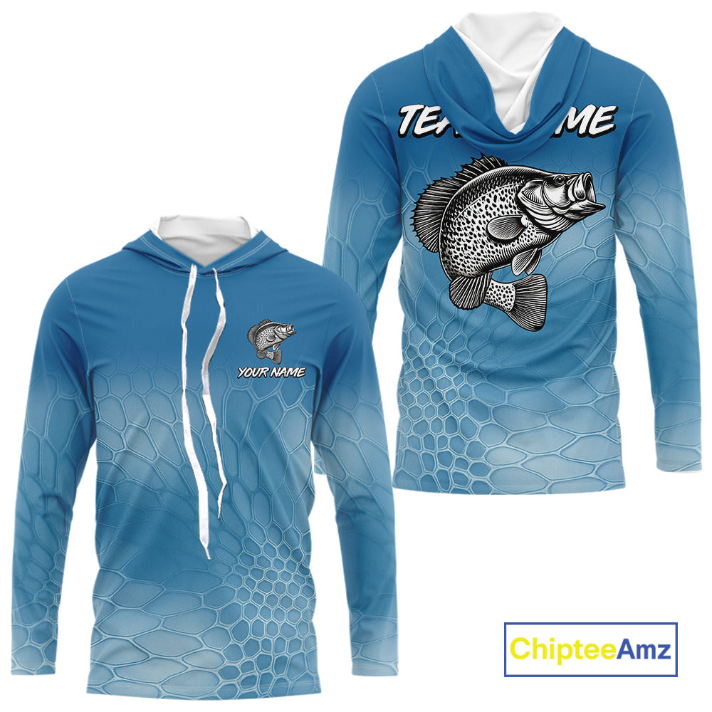 Blue Camo Crappie fishing sun shirts custom name Crappie fishing jerseys for men, women NQS11270