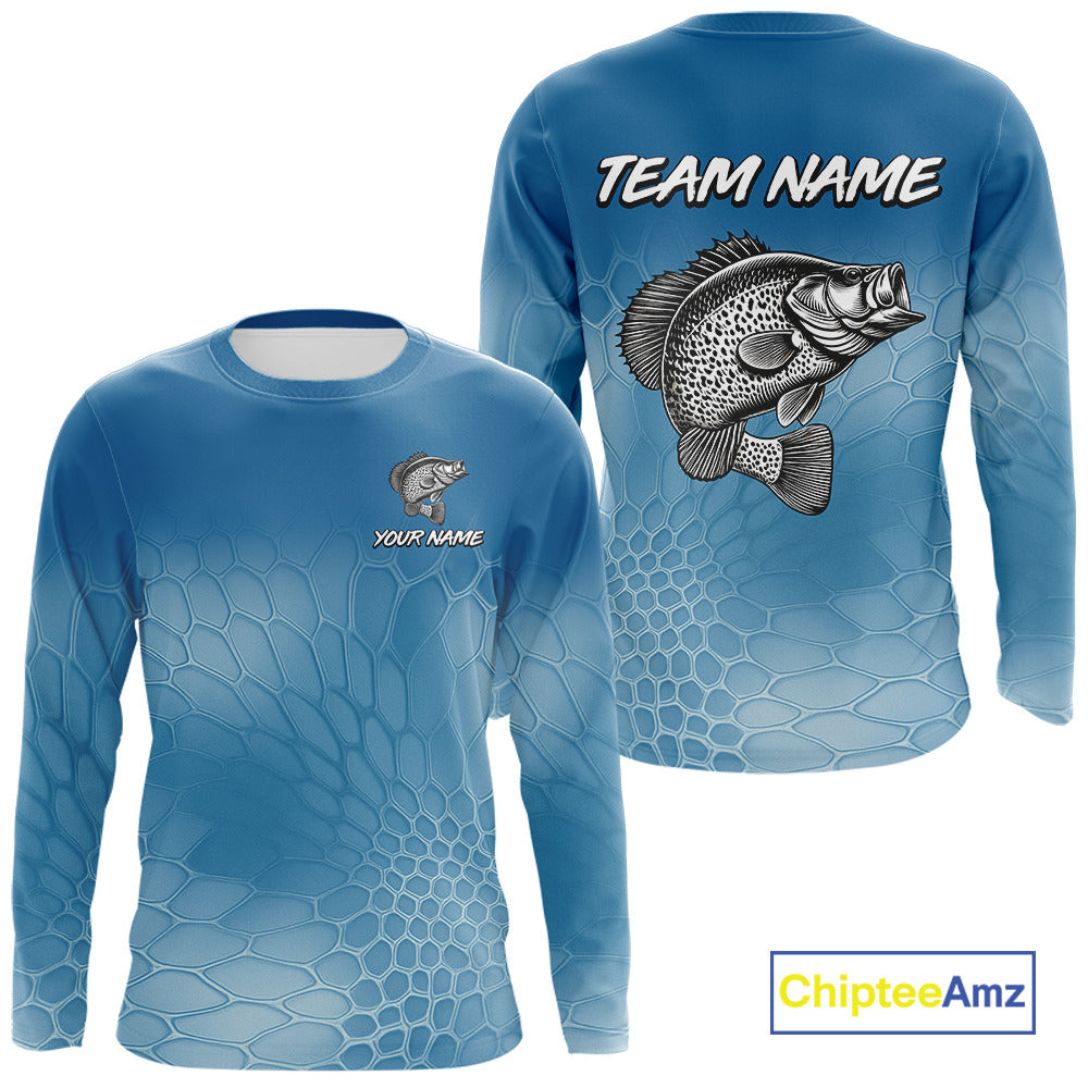 Blue Camo Crappie fishing sun shirts custom name Crappie fishing jerseys for men, women NQS11270