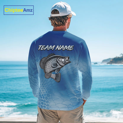 Blue Camo Crappie fishing sun shirts custom name Crappie fishing jerseys for men, women NQS11270