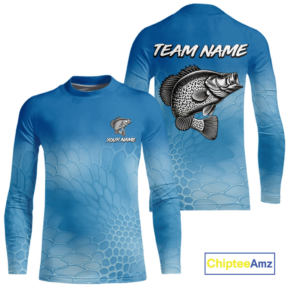 Blue Camo Crappie fishing sun shirts custom name Crappie fishing jerseys for men, women NQS11270