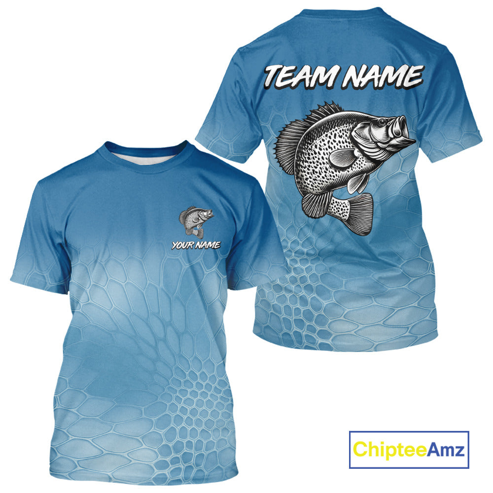 Blue Camo Crappie fishing sun shirts custom name Crappie fishing jerseys for men, women NQS11270